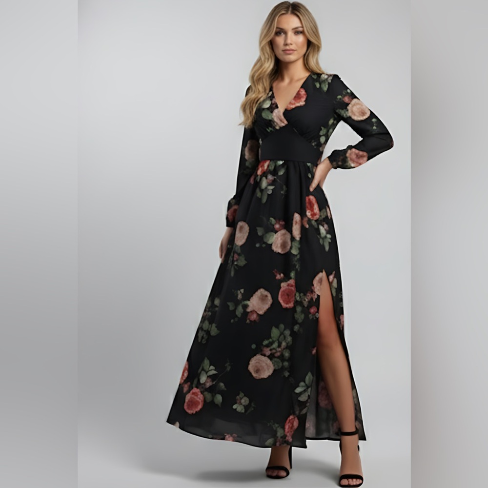 French Floral Rose Print Dress - Picture 5 of 12